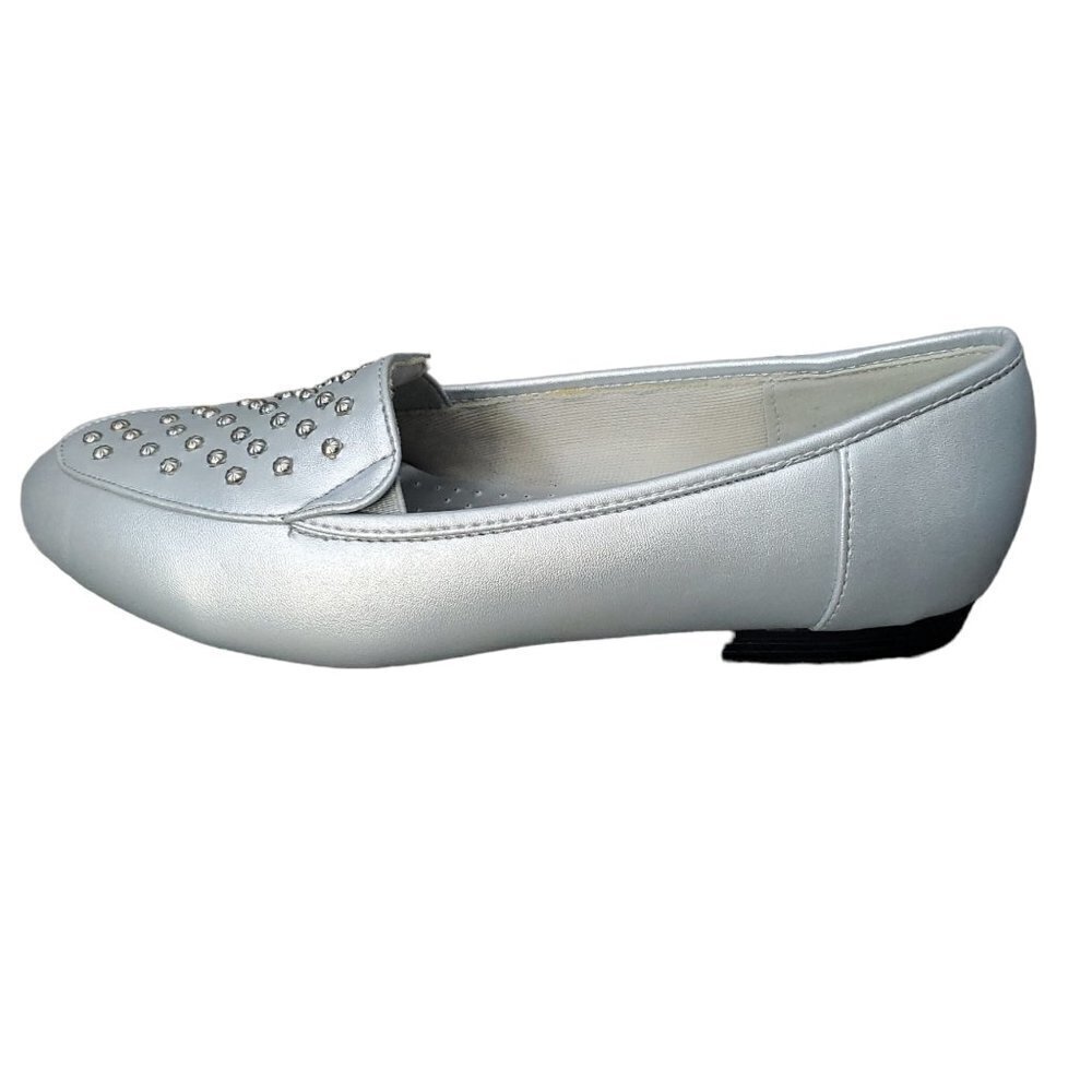 💎305 Angel Steps Studded Silver Metallic Slip On Loafer Shoe - Picture 2 of 7